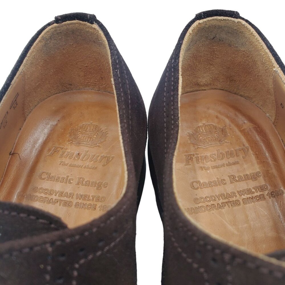 UK England Finsbury Dress Shoes Men's 6.5 Brown Suede Leather Cap-toe Oxfords - Picture 10 of 13